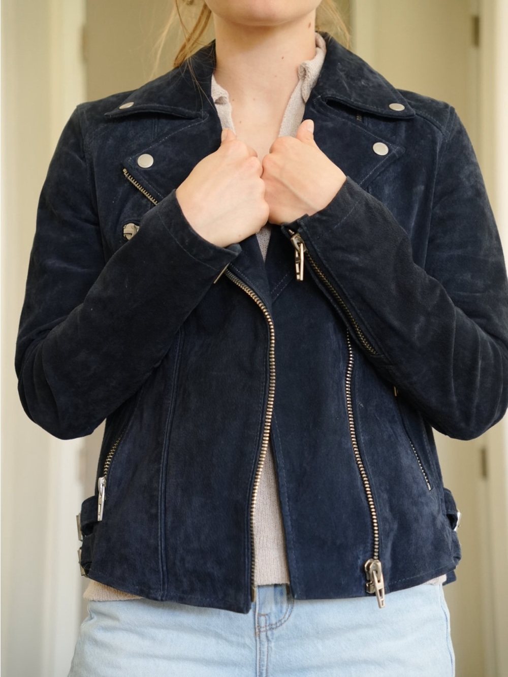 Blank NYC Navy Suede Moto Jacket